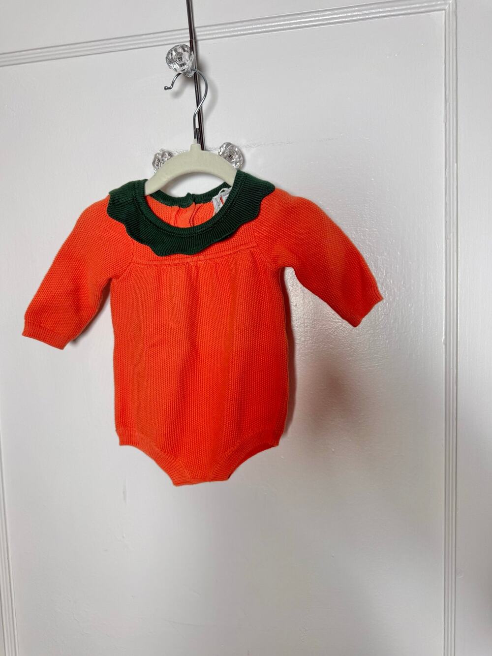 Janie and Jack Baby Romper 0-3 MOS Orange Green Knit Pumpkin Fall Thanksgiving